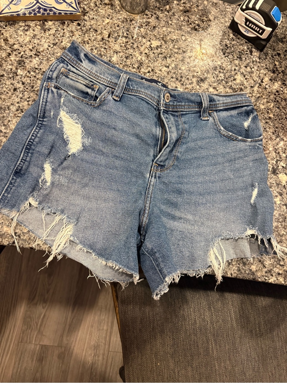 Hollister Light Blue Distressed Denim Cutoff Shorts